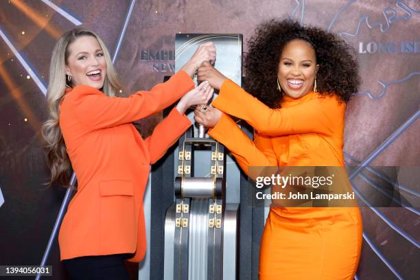 Allie LaForce and Kellee Stewart light up the Empire State Building orange for National Infertility Awareness Week at The Empire State Building on...