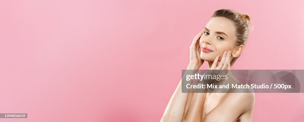 Beauty skin Concept - Beautiful Young Caucasian Woman with Clean Fresh