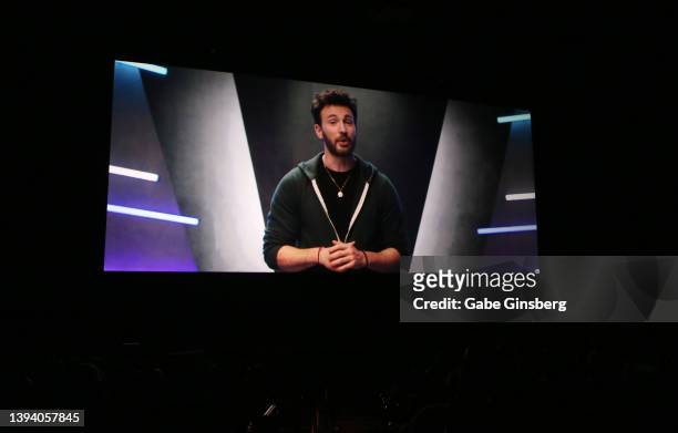 Actor Chris Evans speaks via video message about the upcoming Pixar Animation Studios movie "Lightyear" during The Walt Disney Studios special...