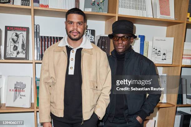Chak Hani and Don Gaspar Ali attend the Johannes Wohnseifer X MCM Edition Launch during the Gallery Weekend Berlin at König Galerie on April 27, 2022...
