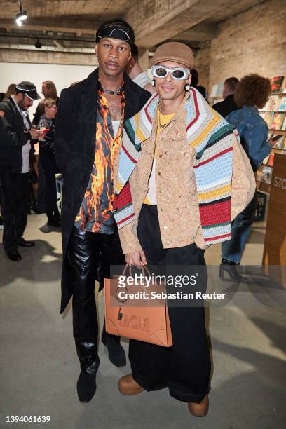 VVarholla and Patrick Mason attend the Johannes Wohnseifer X MCM Edition Launch during the Gallery Weekend Berlin at König Galerie on April 27, 2022...