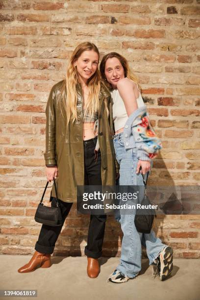 Lena Klenke and Bella Lieberberg attend the Johannes Wohnseifer X MCM Edition Launch during the Gallery Weekend Berlin at König Galerie on April 27,...