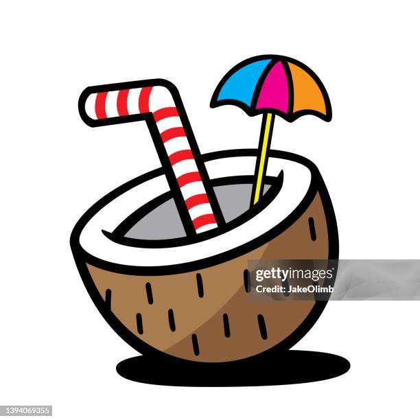 stockillustraties, clipart, cartoons en iconen met coconut drink doodle 6 - kokosmelk