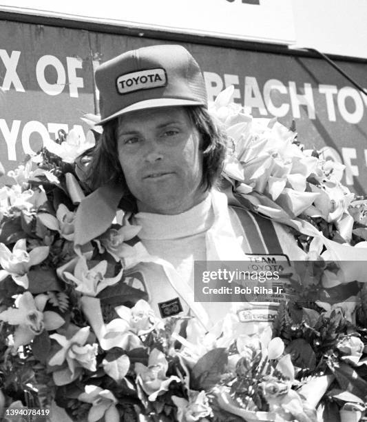 Former professional athlete Bruce Jenner was in the Winner's Circle as the Celebrity Winner at the 1982 Toyota Pro/Celebrity Race at the Long Beach...