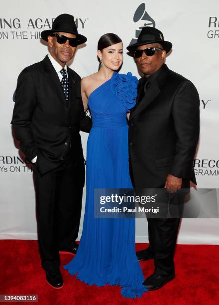 Jimmy Jam, Sofia Carson, and Terry Lewis attend the GRAMMYs On The Hill Awards Dinner at The Hamilton on April 27, 2022 in Washington, DC.