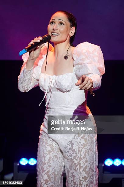 Singer Rosa Lopez performs on stage at Callao Cinema on April 27, 2022 in Madrid, Spain.