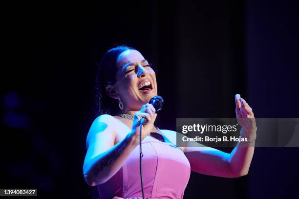 Singer Ruth Lorenzo performs on stage at Callao Cinema on April 27, 2022 in Madrid, Spain.