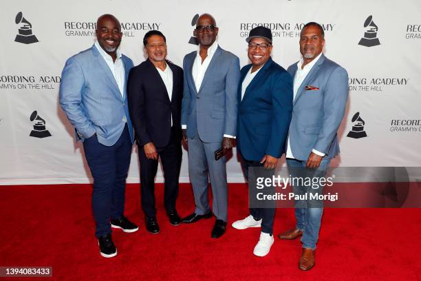 Alvin Chea, Mark Kibble, Claude Mcknight, Khristian Dentley, and Joel Kibble of Take 6 attends the GRAMMYs On The Hill Awards Dinner at The Hamilton...