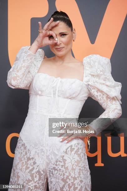 Singer Rosa Lopez attends to photocall after Chanel concert at Callao Cinema on April 27, 2022 in Madrid, Spain.