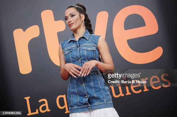 Singer Chanel attends to photocall after her concert at Callao Cinema on April 27, 2022 in Madrid, Spain.
