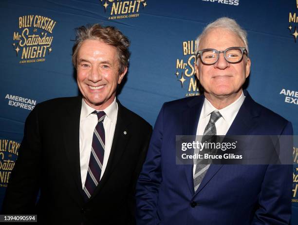 Martin Short and Steve Martin pose at the opening night of the new musical based on the 1992 film "Mr. Saturday Night" on Broadway at The Nederlander...