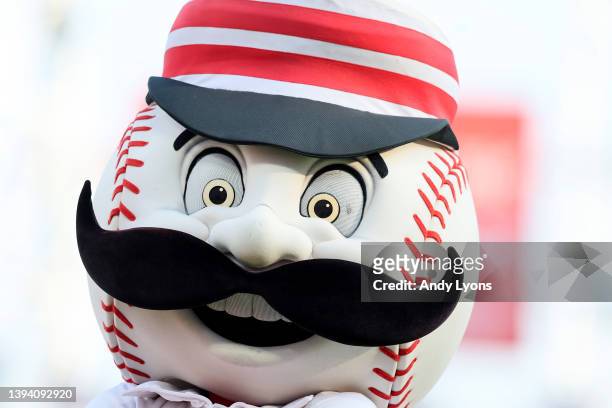 Cincinnati Reds mascot before the game against the San Diego Padres at Great American Ball Park on April 27, 2022 in Cincinnati, Ohio.