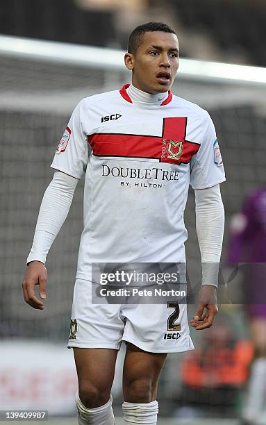 James Tavernier of MK Dons in action during the npower League One match between MK Dons and Oldham Athletic at stadiummk on February 18, 2012 in...