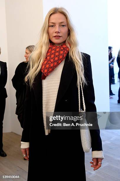 Clara Paget attends the Pringle of Scotland show at London Fashion Week Autumn/Winter 2012 at Phillips de Pury & Company on February 20, 2012 in...