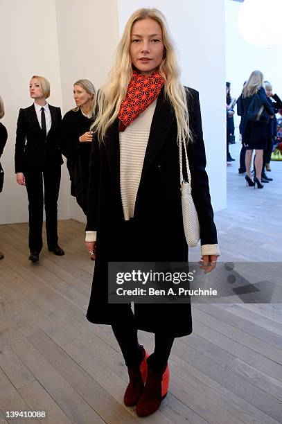 Clara Paget attends the Pringle of Scotland show at London Fashion Week Autumn/Winter 2012 at Phillips de Pury & Company on February 20, 2012 in...