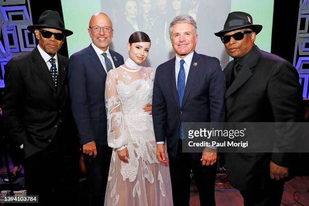 Jimmy Jam, Rep. Ted Deutch, Sofia Carson, Rep. Michael McCaul, and Terry Lewis attend the GRAMMYs On The Hill Awards Dinner at The Hamilton on April...