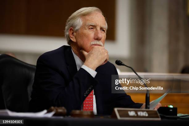 Senate Armed Services Committee's Subcommittee on Strategic Forces Chairman Angus King listens to testimony about the Department of Energy's atomic...