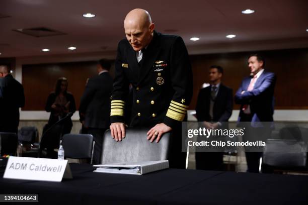 Navy Admiral James Caldwell, National Nuclear Security Administration deputy administrator for naval reactors, prepares to testify before the Senate...
