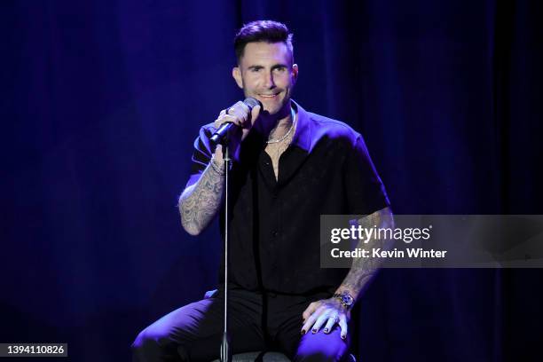 Adam Levine of Maroon 5 performs onstage during the Simon Wiesenthal Center National Tribute Dinner at The Beverly Hilton on April 27, 2022 in...