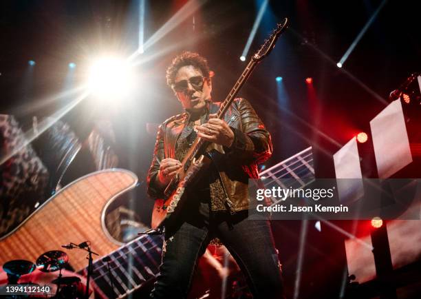 Neal Schon of Journey performs at Bridgestone Arena on April 27, 2022 in Nashville, Tennessee.