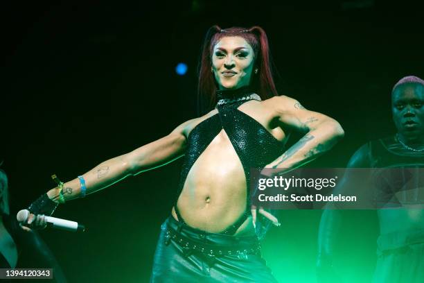 Singer Pablo Vittar performs on the Gobi Stage during Weekend 2, Day 2 of the 2022 Coachella Valley Music and Arts Festival on April 23, 2022 in...