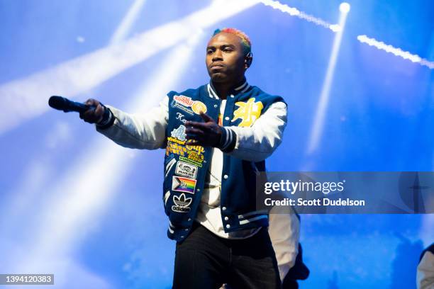 Rapper Kevin Abstract of BROCKHAMPTON performs on the Sahara Stage during Weekend 2, Day 2 of the 2022 Coachella Valley Music and Arts Festival on...