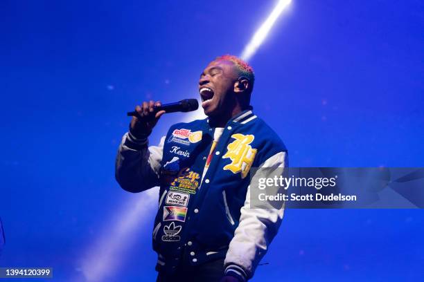 Rapper Kevin Abstract of BROCKHAMPTON performs on the Sahara Stage during Weekend 2, Day 2 of the 2022 Coachella Valley Music and Arts Festival on...