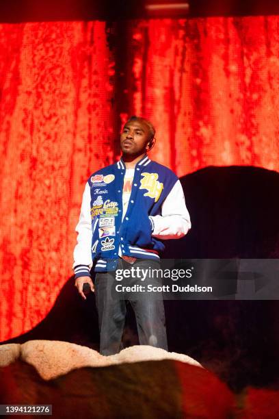 Rapper Kevin Abstract of BROCKHAMPTON performs on the Sahara Stage during Weekend 2, Day 2 of the 2022 Coachella Valley Music and Arts Festival on...