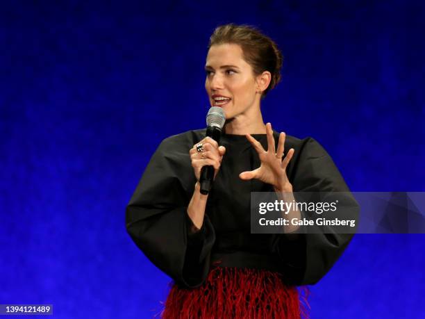 Actress Allison Williams speaks about her upcoming movie "Megan" during Universal Pictures and Focus Features special presentation at Caesars Palace...