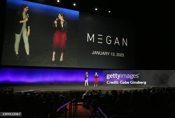 Marcus Theaters operations manager Valerie Lucas and actress Allison Williams speak about Williams' upcoming movie "Megan" during Universal Pictures...