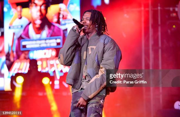 Rapper Lil Baby performs onstage during 2022 HBCU Gamerfest at Forbes Arena at Morehouse College on April 27, 2022 in Atlanta, Georgia.
