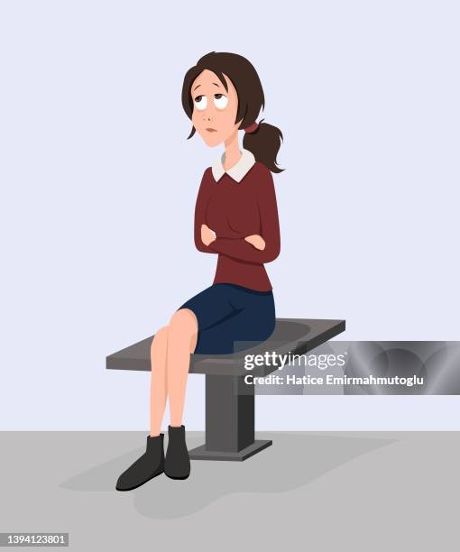 a sad girl sitting alone on chair, characters stock illustraion - sadgirl stock illustrations