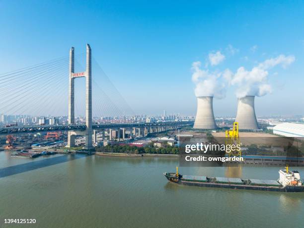 aerial view of thermal power generation - coal plant stock pictures, royalty-free photos & images