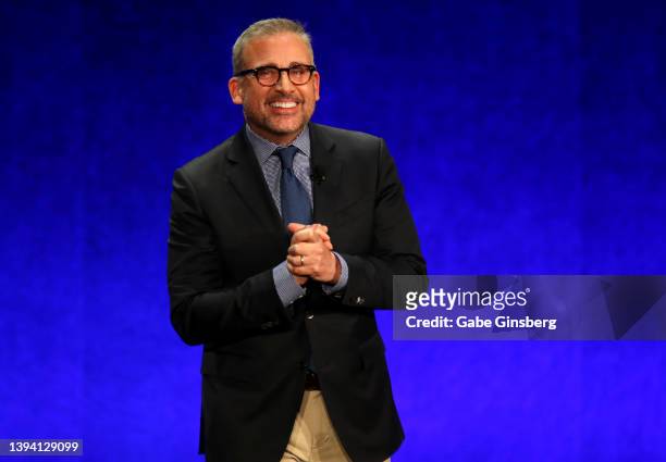 Actor Steve Carell speaks about his upcoming movie "Minions: The Rise of Gru" during Universal Pictures and Focus Features special presentation at...