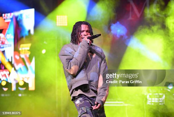 Rapper Lil Baby performs onstage during 2022 HBCU Gamerfest at Forbes Arena at Morehouse College on April 27, 2022 in Atlanta, Georgia.