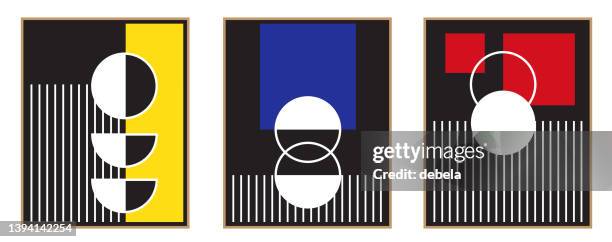 mid century modern geometric posters set. bauhaus style, colorful design. - triptych stock illustrations