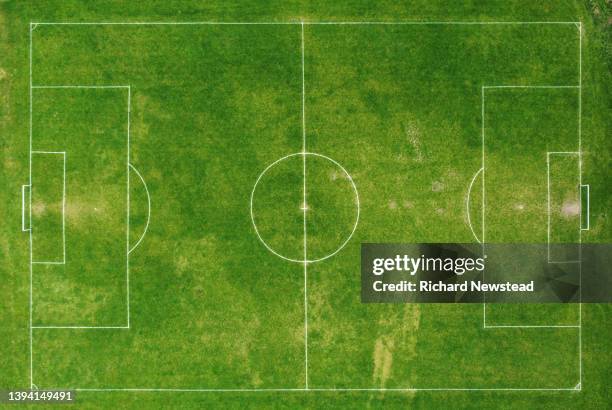 football pitch - aerial view of football field stockfoto's en -beelden