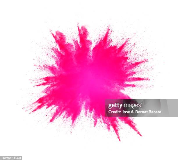 explosion of pink smoke on a white background. - bomb explosion fotografías e imágenes de stock