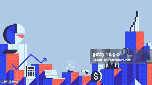 illustrazioni stock, clip art, cartoni animati e icone di tendenza di illustrazione vettoriale della città finanziaria - tecnica illustrativa