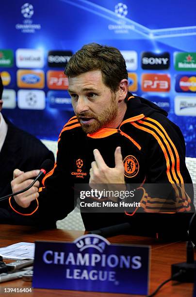 Andre Villas-Boas the Chelsea manager speaks to the media during the Chelsea press conference ahead of the UEFA Champions League round of sixteen,...