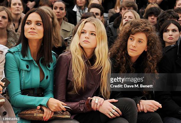 Ebru Salli, Gabriella Wilde and Rae Morris attend the Burberry Autumn Winter 2012 Womenswear Front Row during London Fashion Week at Kensington...