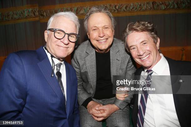 Steve Martin, Billy Crystal and Martin Short pose backstage at the opening night of the new musical based on the 1992 film "Mr. Saturday Night" on...