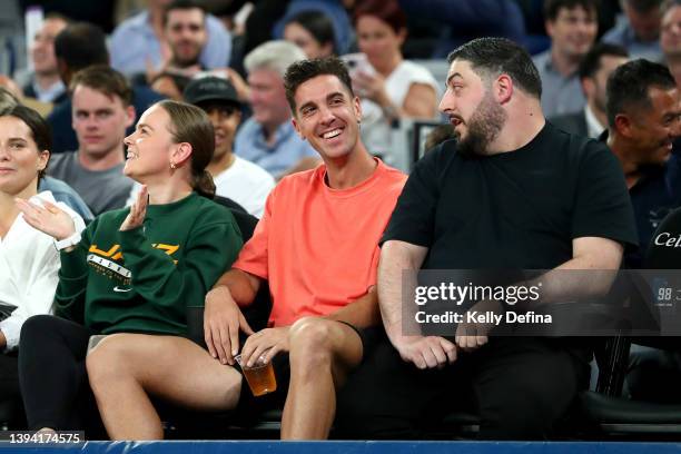 Thanasi Kokkinakis reacts during game one of the NBL Semi Finals series between Melbourne United and Tasmania JackJumpers at John Cain Arena on April...