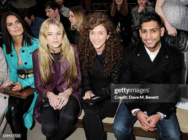 Ebru Salli, Gabriella Wilde, Rae Morris and Amir Khan attend the Burberry Autumn Winter 2012 Womenswear Front Row during London Fashion Week at...