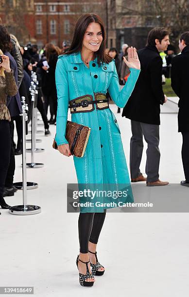 Ebru Salli arrives at the Burberry Autumn Winter 2012 Womenswear show at London Fashion Week Autumn/Winter 2012 at Kensington Gardens on February 20,...