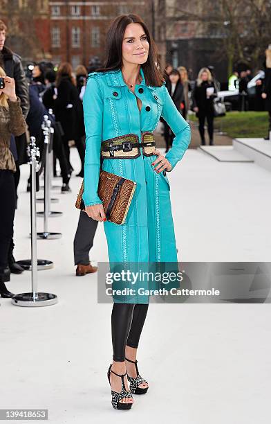 Ebru Salli arrives at the Burberry Autumn Winter 2012 Womenswear show at London Fashion Week Autumn/Winter 2012 at Kensington Gardens on February 20,...