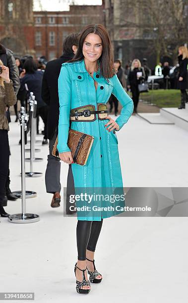 Ebru Salli arrives at the Burberry Autumn Winter 2012 Womenswear show at London Fashion Week Autumn/Winter 2012 at Kensington Gardens on February 20,...