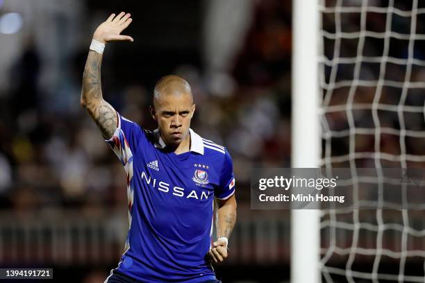 Marcos Junior of Yokohama F. Marinos celebrates after scoring his team's first goal off a penalty during the first half of the AFC Champions League...