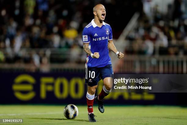 Marcos Junior of Yokohama F. Marinos celebrates after scoring his team's first goal off a penalty during the first half of the AFC Champions League...