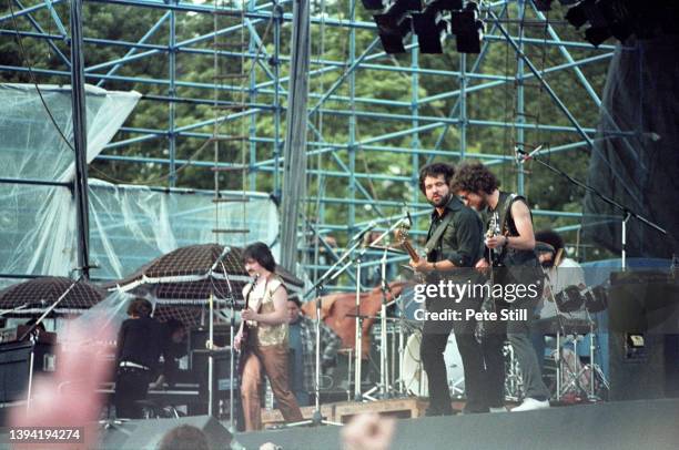 Allen Lanier, Buck Dharma, Joe Bouchard, Eric Bloom and Albert Bouchard of American rock band Blue Oyster Cult perform on stage at the 'Monsters of...